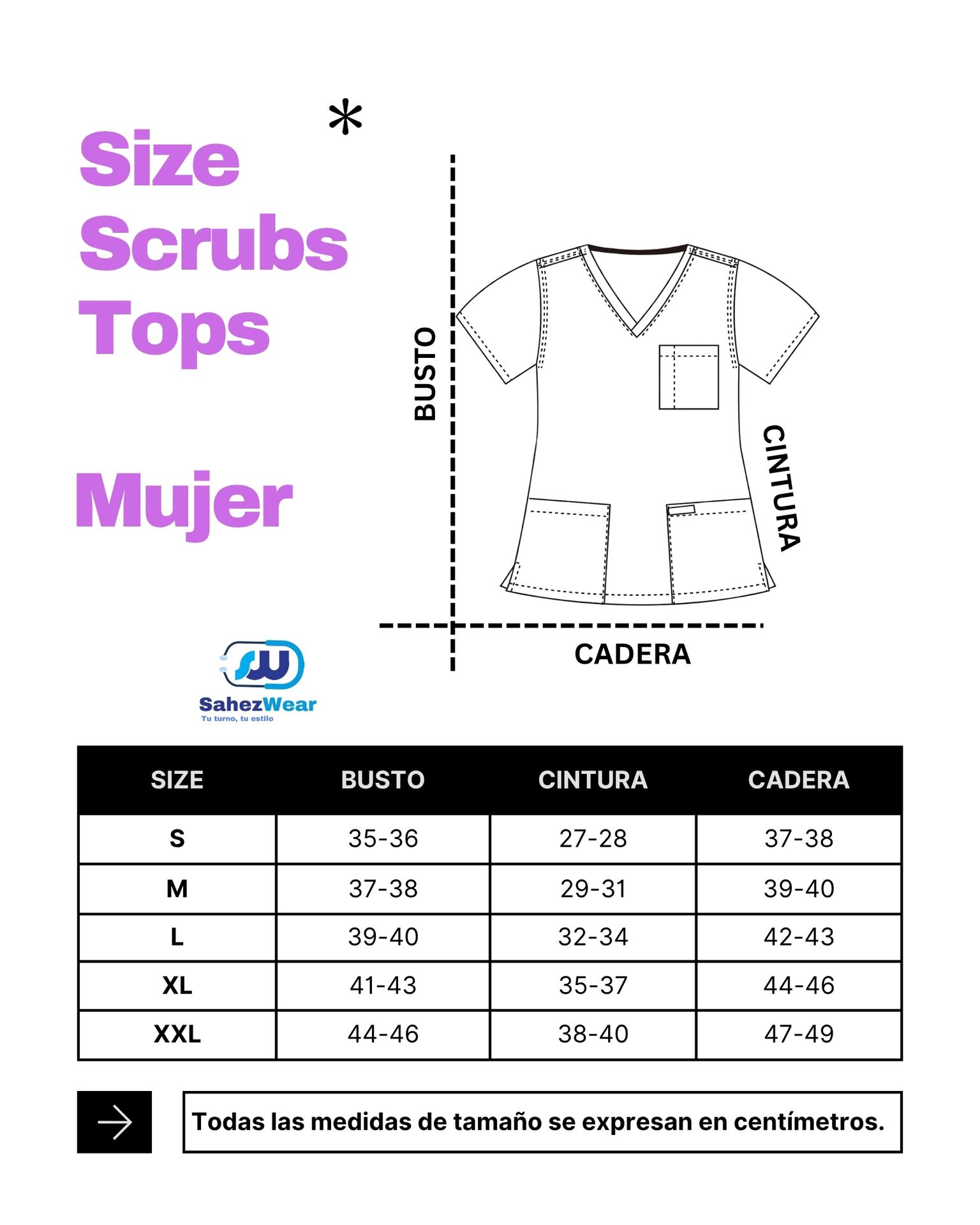 Conozca nuestra tabla de tallas para mujeres en SahezWear. diseñadas para adaptarse a diferentes tipos de cuerpo, brindando confort, estilo y libertad en cada movimiento.